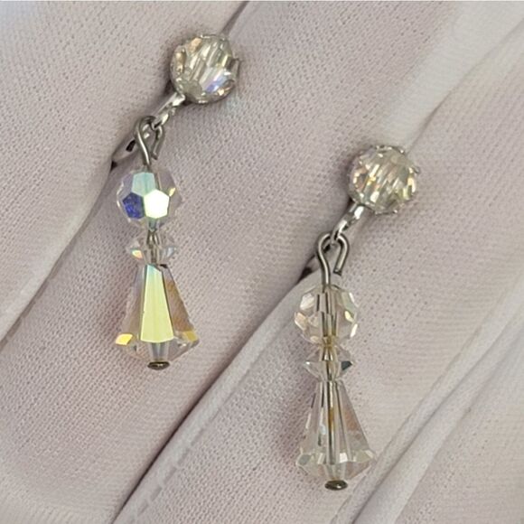 Vintage Crystal AB Silver Tone Screw Back Earrings #510 - Picture 14 of 16